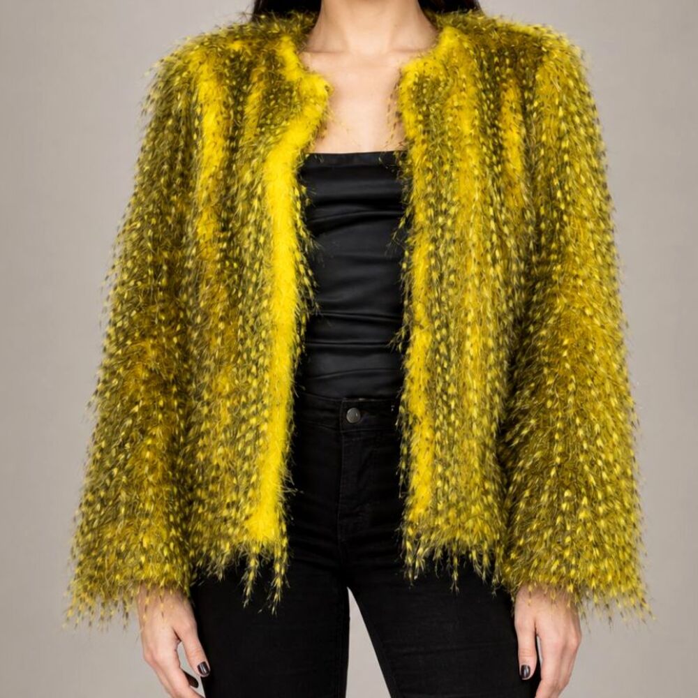 Vintage Faux Fur Yellow Jacket Small Shaggy Coat